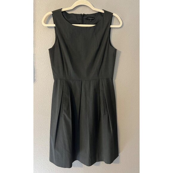 THEORY Dress 6 Gray Pinstripe A Line Pockets Cotton Blend Sleeveless Cotton Wool - Picture 5 of 8